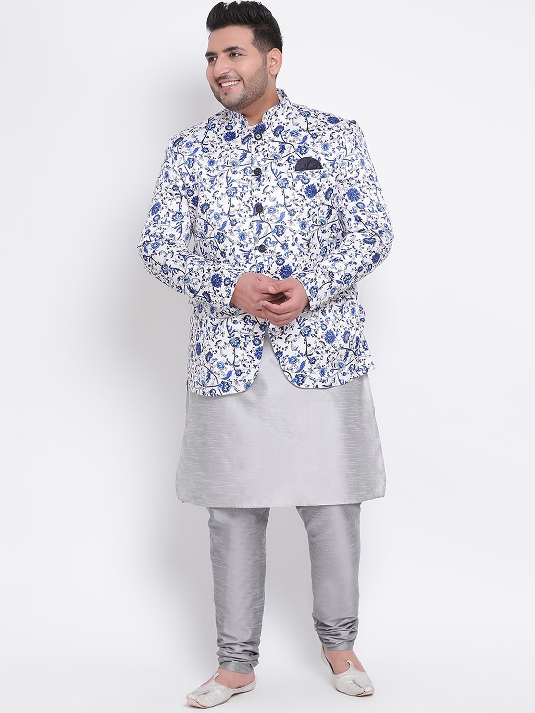 

hangup plus Men Grey Dupion Silk Kurta with Churidar