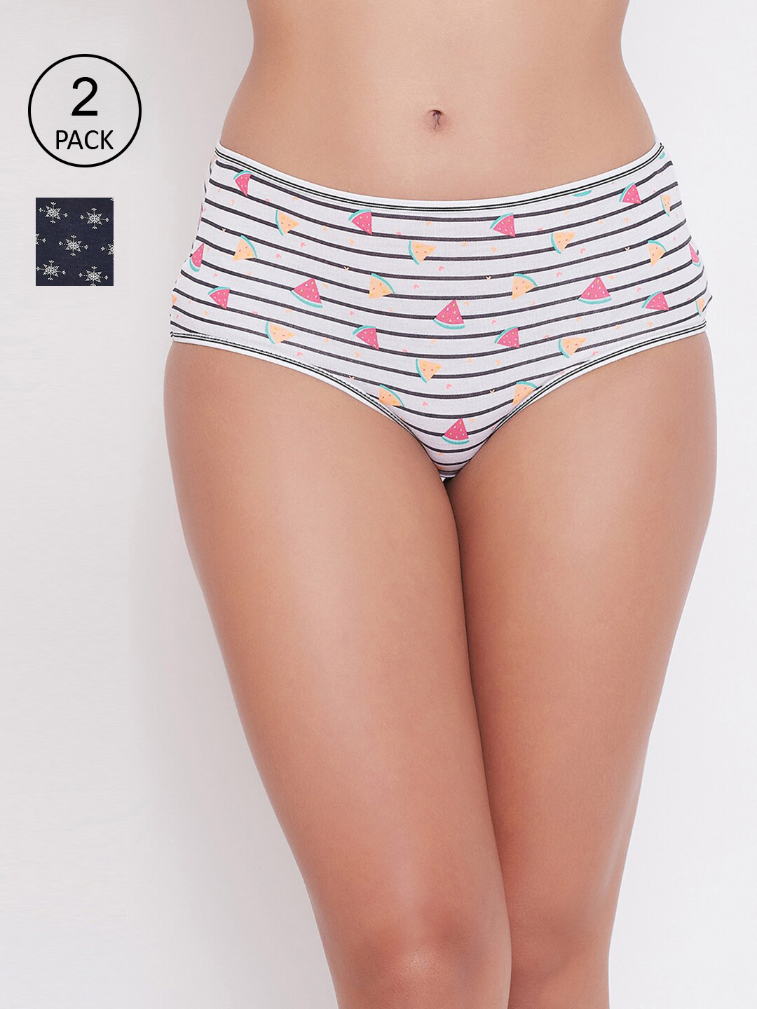 

Clovia Women Pack Of 2 White & Blue Printed Hipster Briefs COMPN1117L
