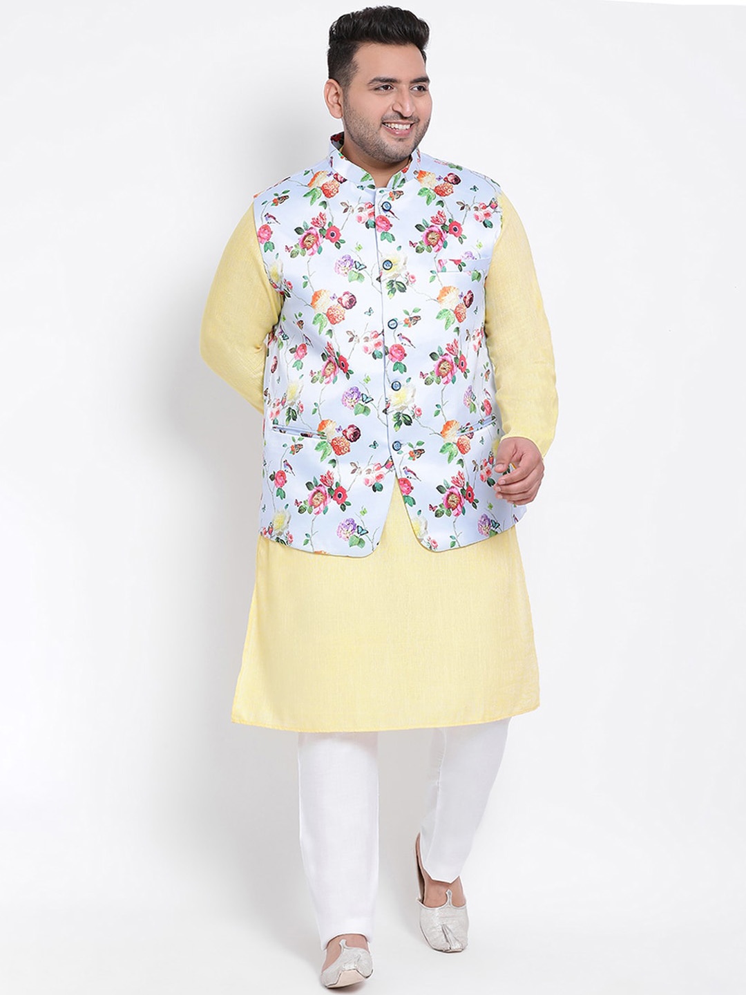 

hangup plus Men Multi Floral Linen Kurti with Pyjama