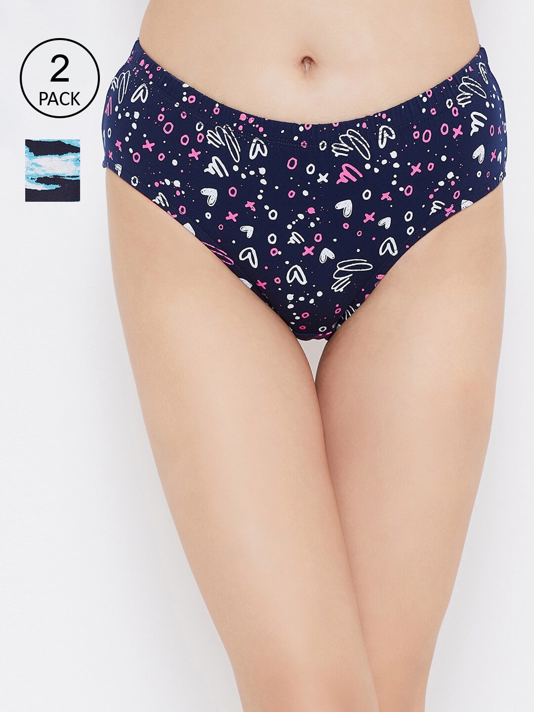 

Clovia Women Pack Of 2 Printed Cotton Hipster Briefs-COMPN1113L, Blue