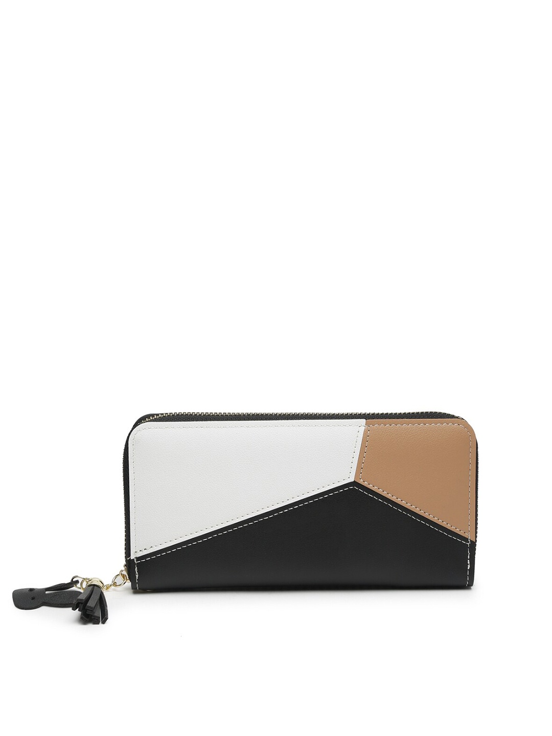 

Apsis Women Black & White Colourblocked Zip Detail Zip Around Wallet with Sling Strap