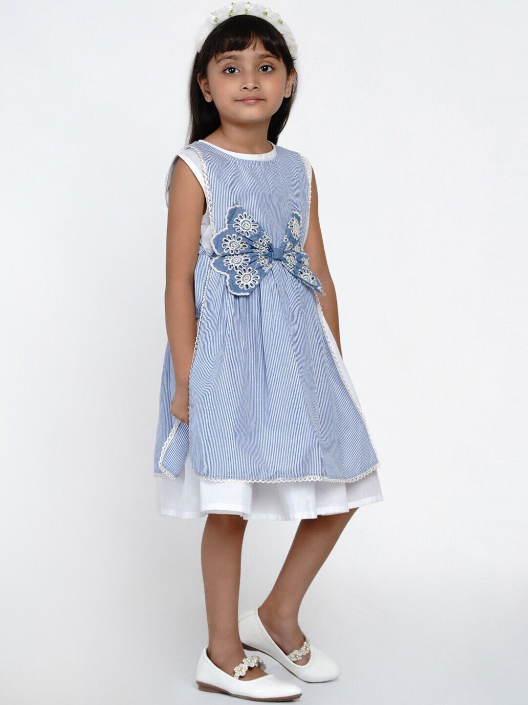 

Bitiya by Bhama Blue Striped A-Line Midi Dress