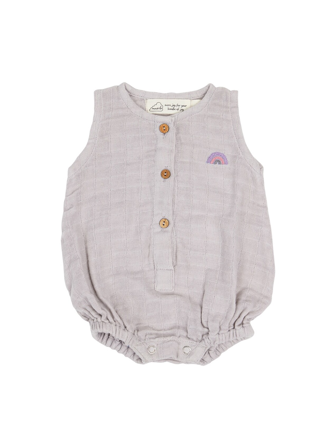 

Masilo Infant Kids Grey & Purple Embroidered Pure Organic Cotton Rompers