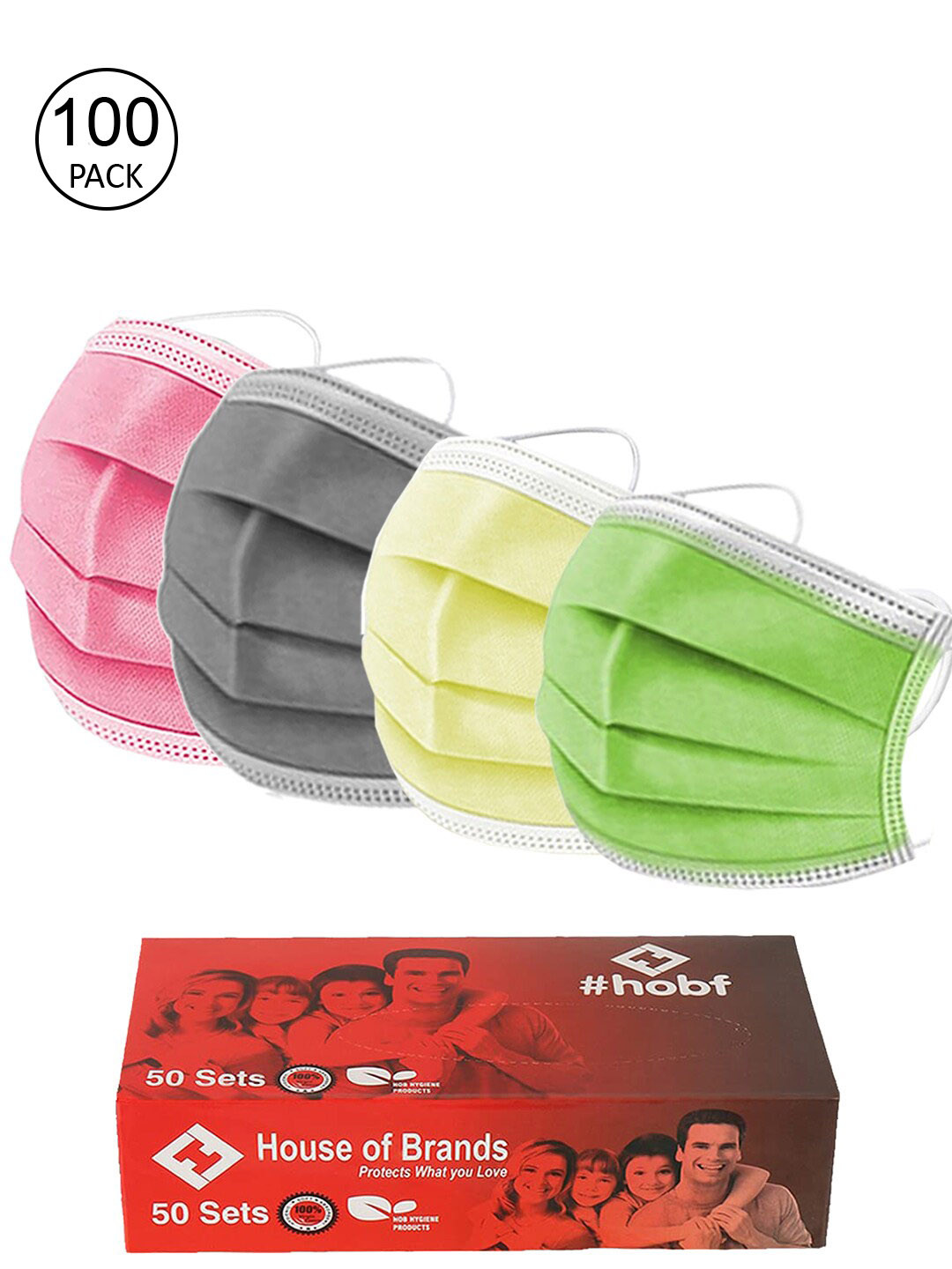 

Swiss Design Pack Of 100 Mix Colour 3ply Mask With Nose-Pin, Multi