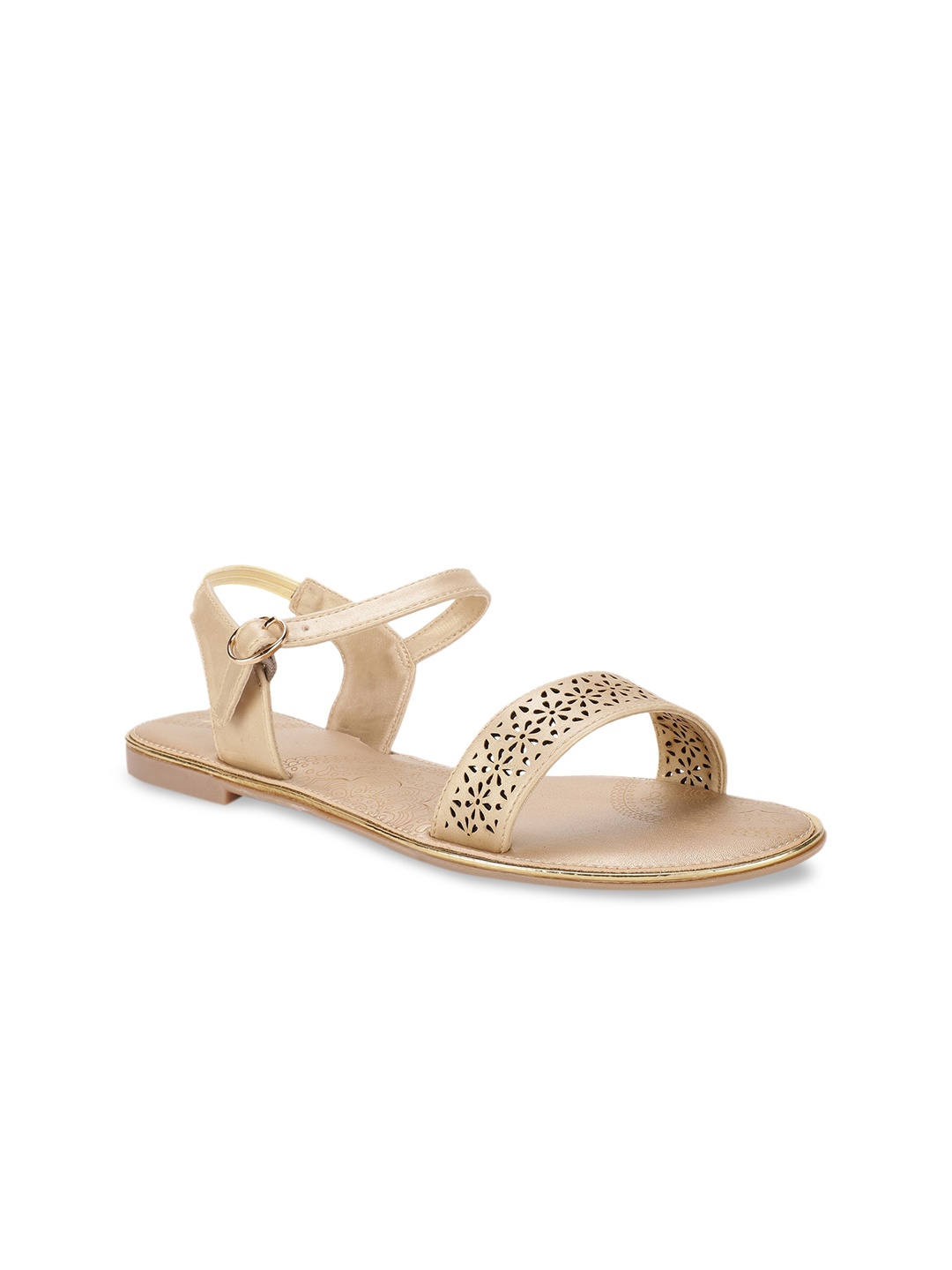 

Bata Women Gold Open Toe Flats with Laser Cuts
