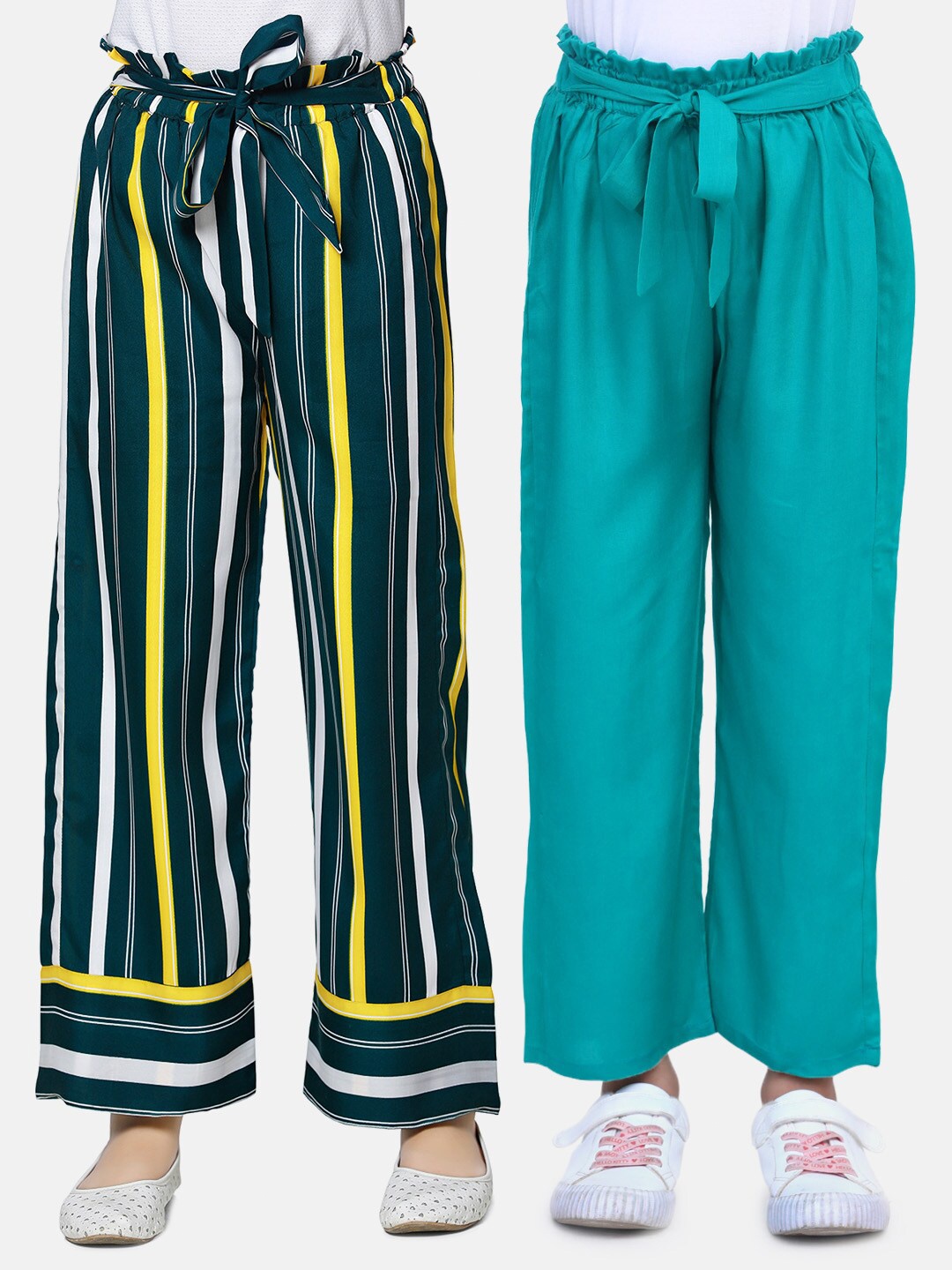 

Cutiekins Girls Pack of 2 Teal & White Striped Knitted Palazzos