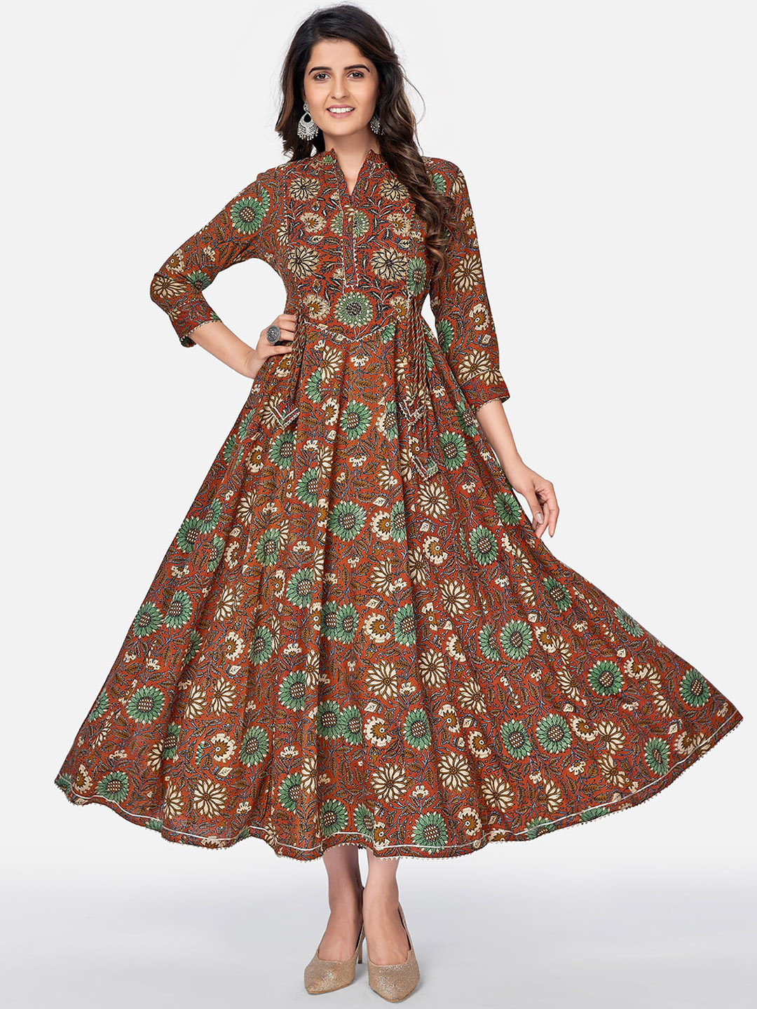 

Vbuyz Women Brown Ethnic Motifs Printed Anarkali Kurta