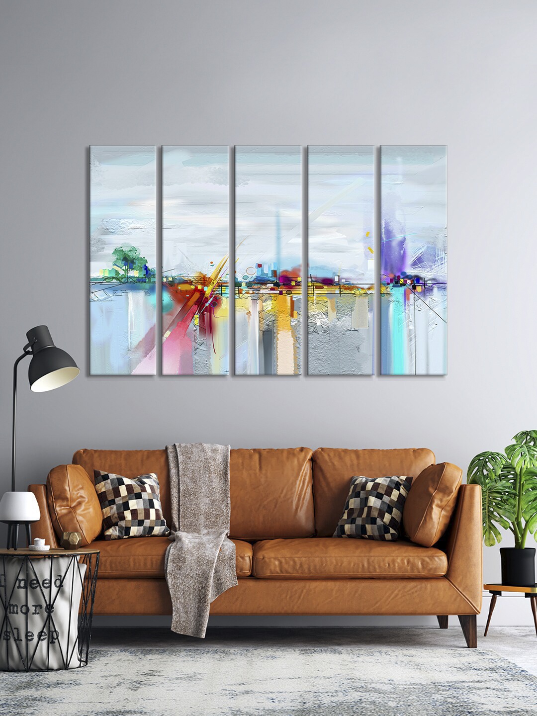 

999Store Set Of 5 Blue & Yellow Abstract S Wall Art Frames