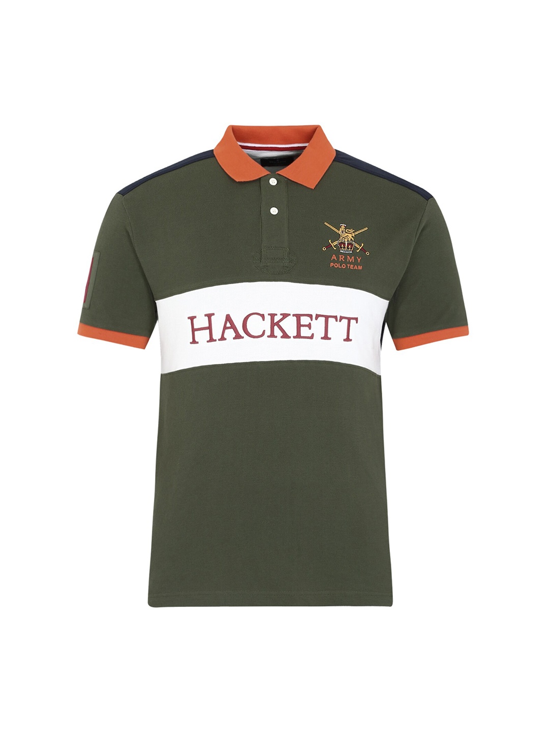 

HACKETT LONDON Men Olive Polo Collar Applique T-shirt