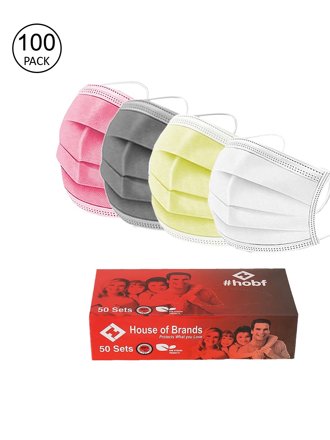 

Swiss Design Pack Of 100 Mix Colour 3ply Mask With Nose-Pin, Multi