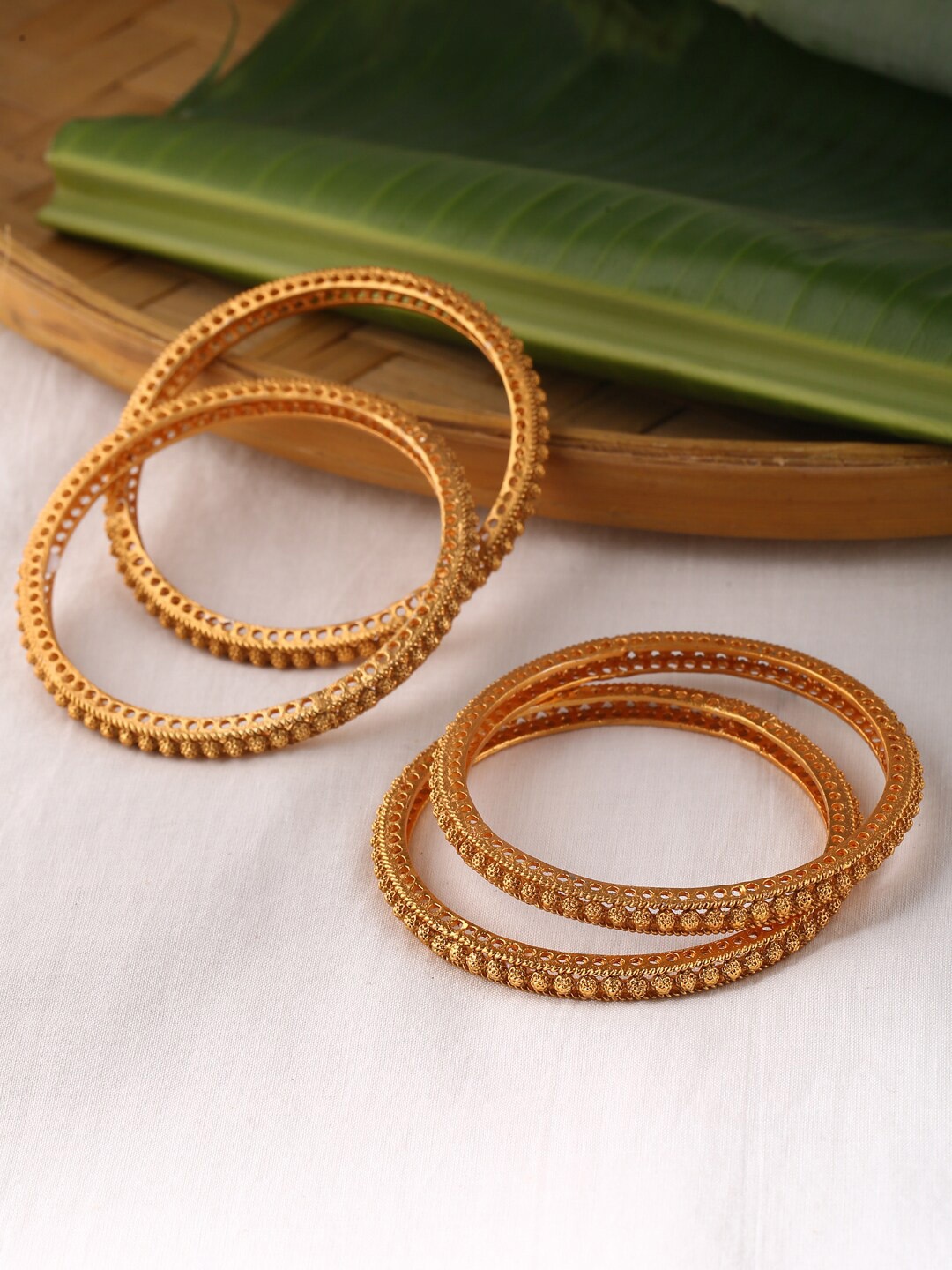 Shoshaa Set Of 4 Gold-Plated Handcrafted Bangles