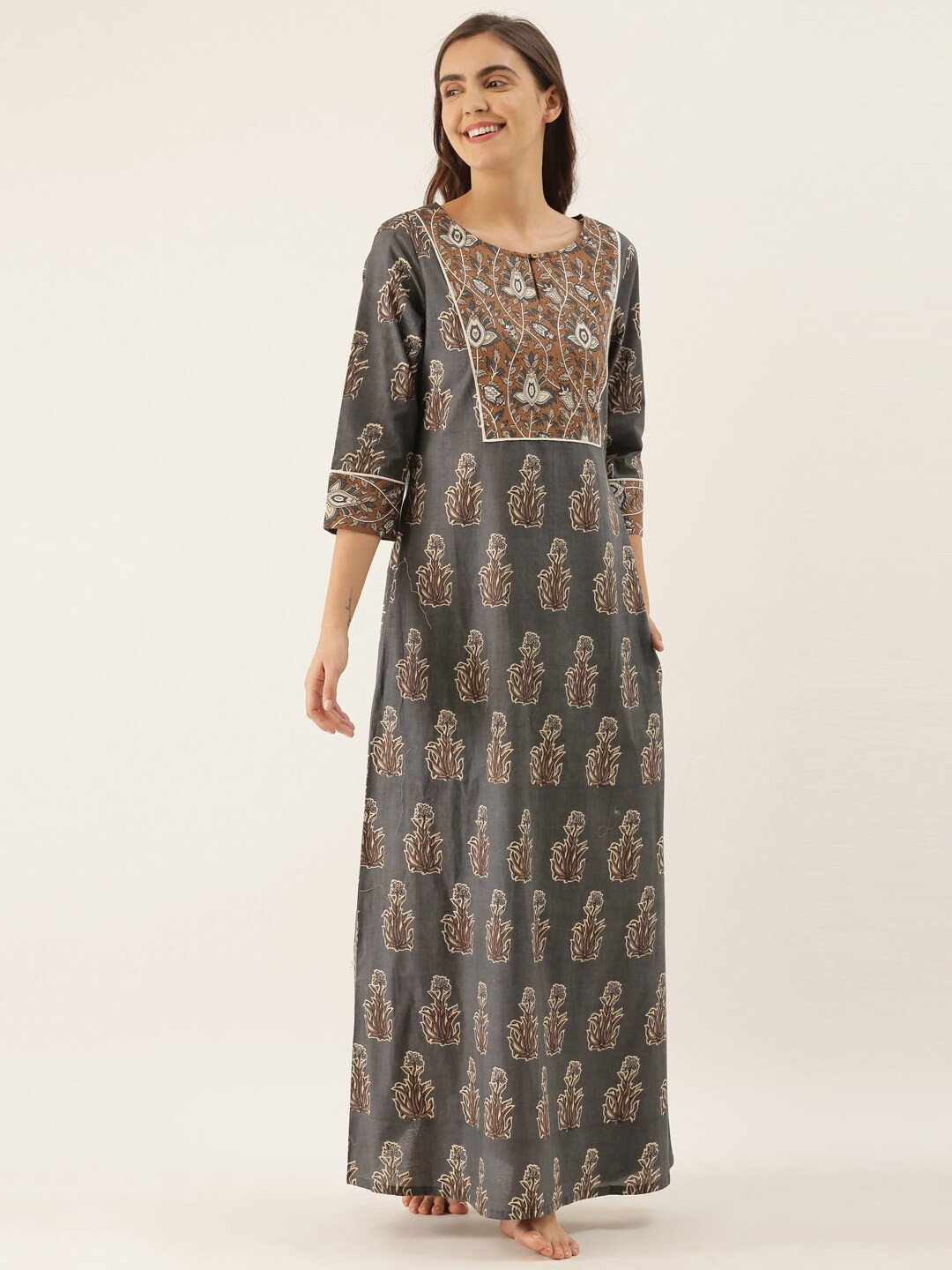 

Bannos Swagger Grey Printed Maxi Nightdress