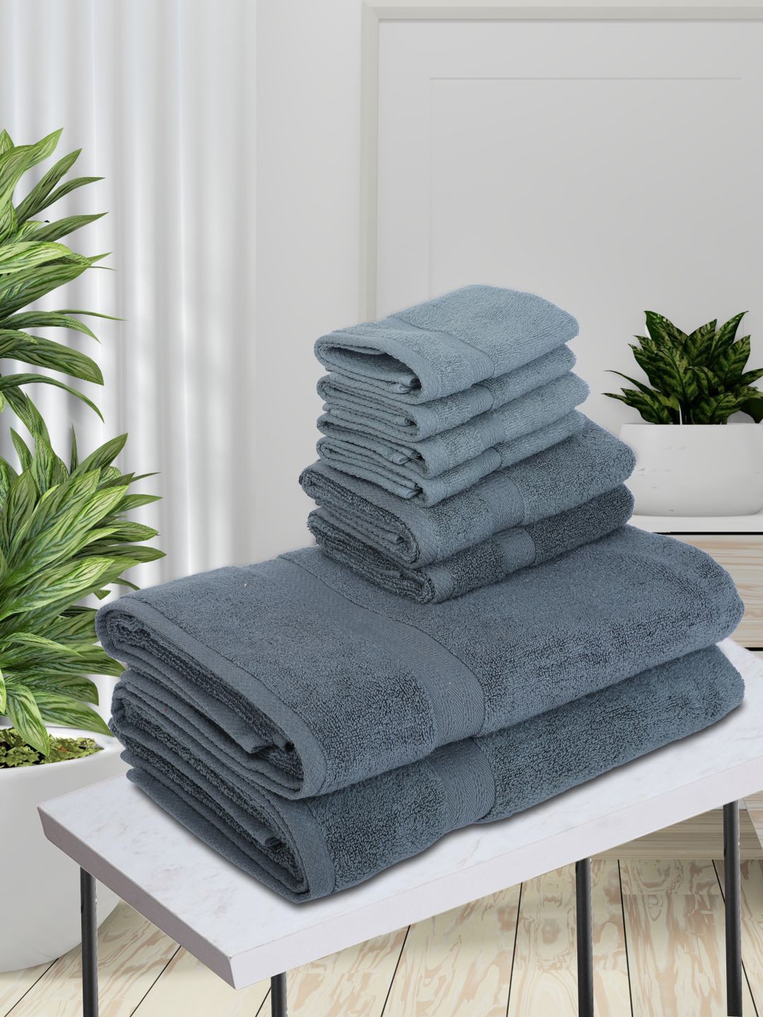 

BIANCA Set Of 8 Grey Solid Pure Cotton 500 GSM Ultra-Fluffy Towel Set