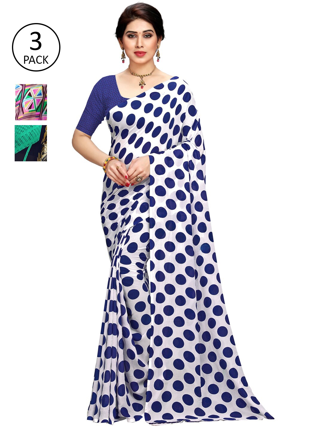 

KALINI Pack of 3 Printed Poly Georgette Sarees, Multi