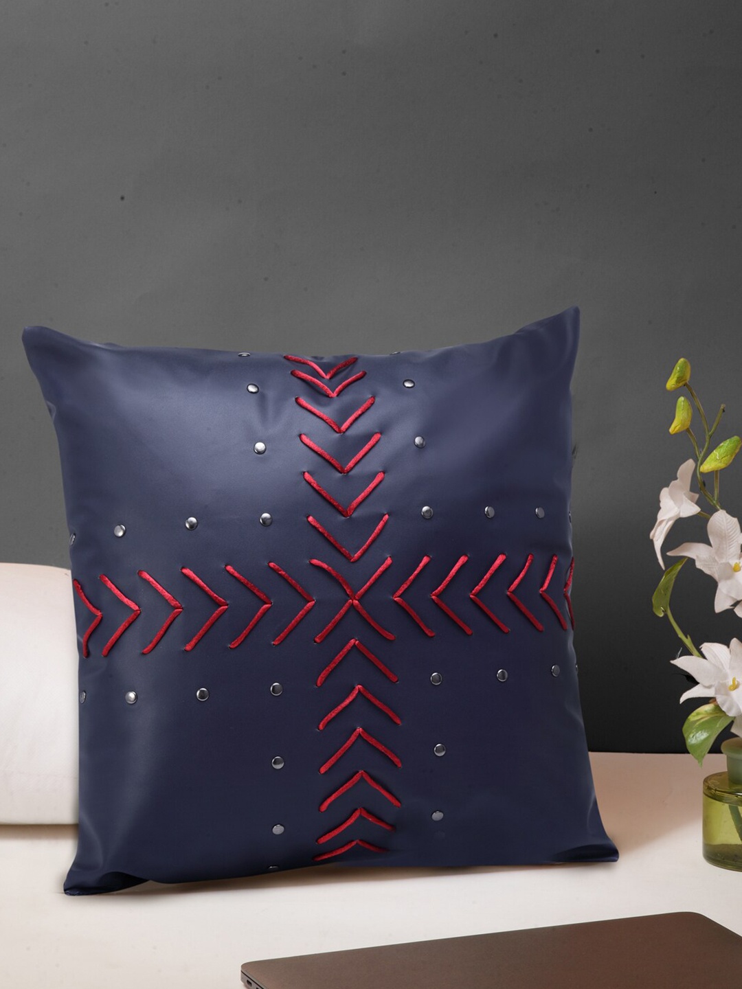 

IMUR Navy Blue Embroidered Square Cushion Covers