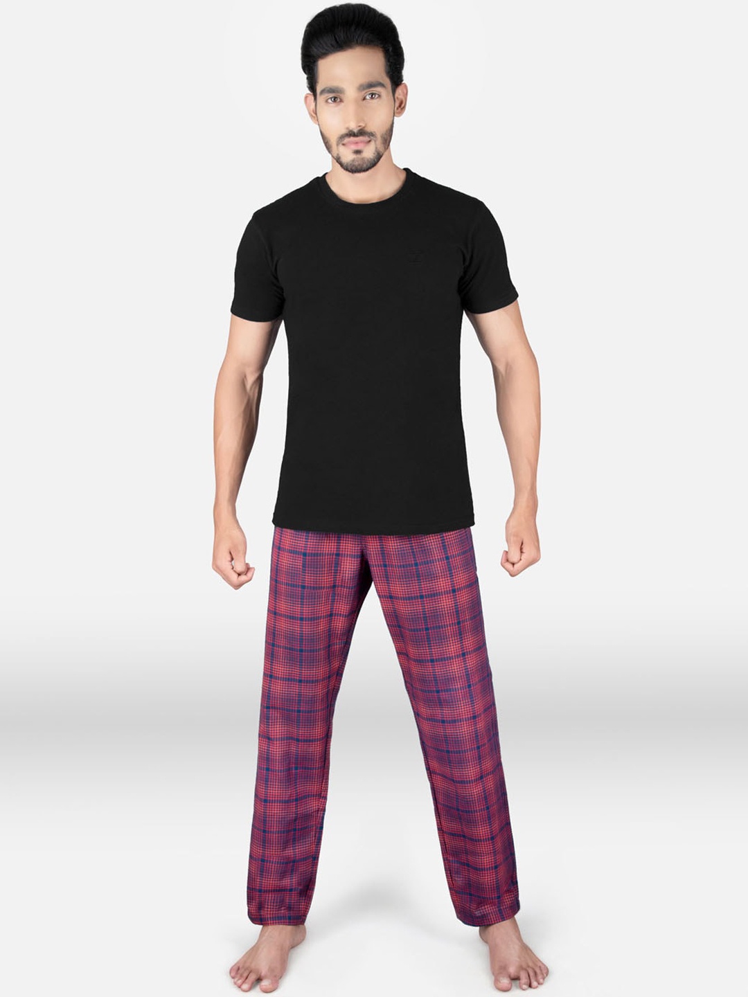 XYXX Men Black & Magenta Night suit