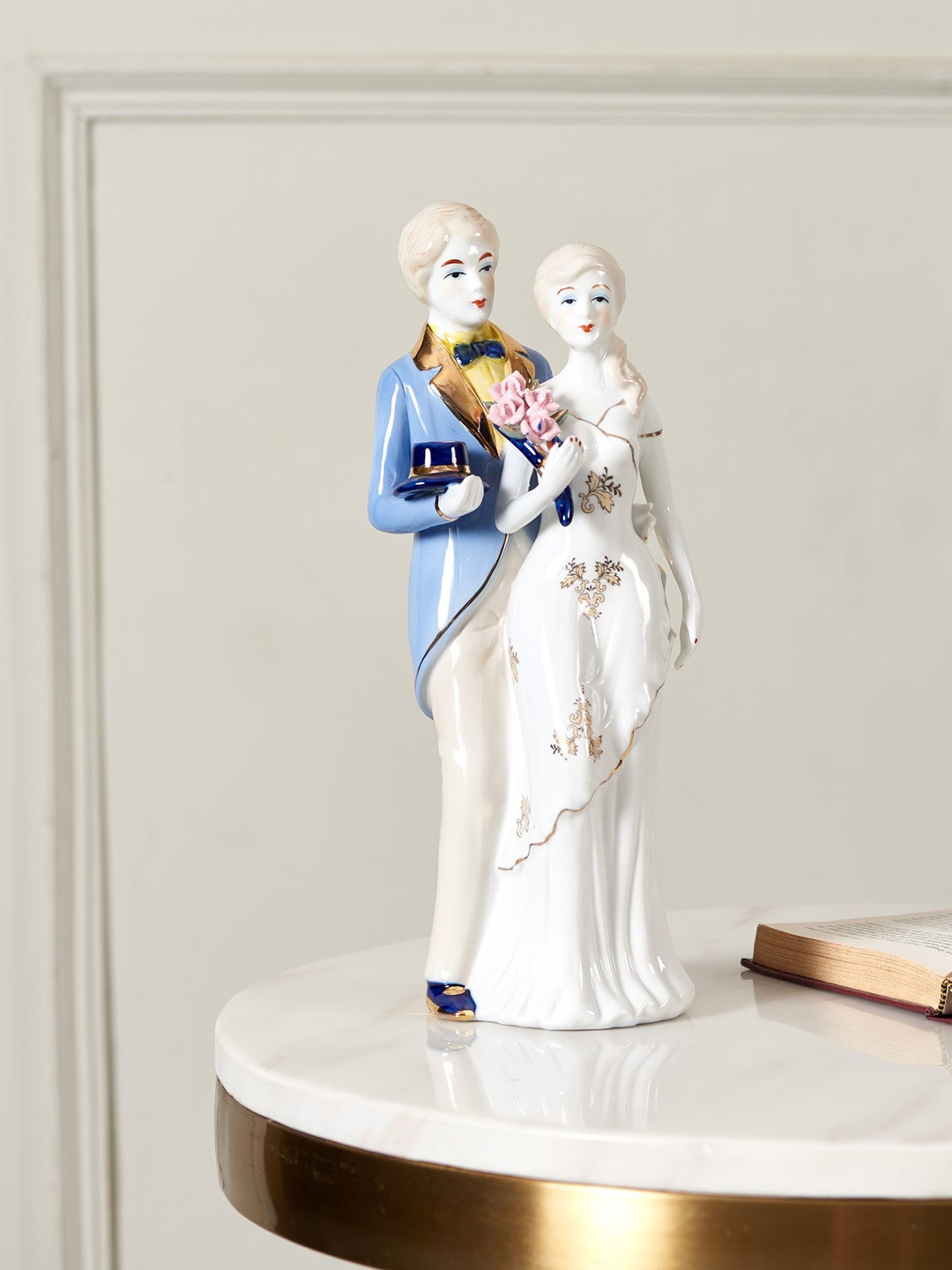 

THEDECORKART White & Blue Hand-Painted Victorian Lady Fine Porcelain Figurine Showpiece