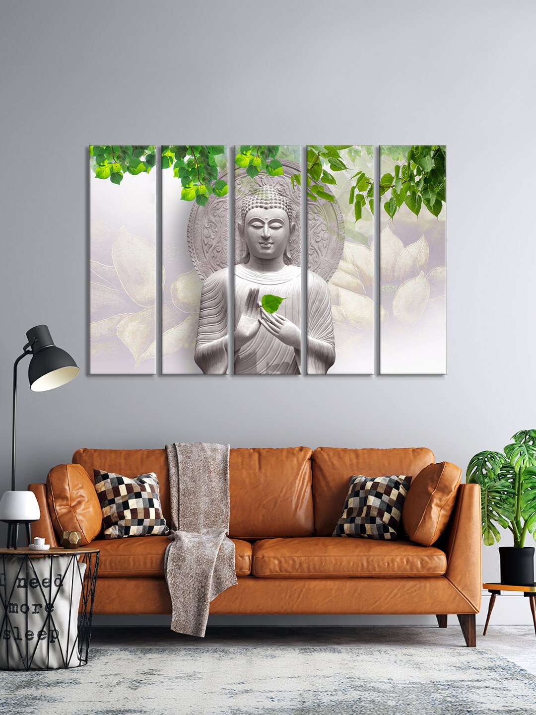 

999Store Set Of 5 White & Green The Blessing Buddha Wall Art Frames
