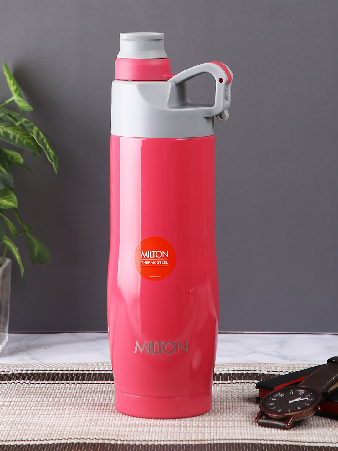 

Milton Pink & Grey Solid Alpha-480 Thermosteel Water Bottle Hot & Cold Vacuum Insulated Flask 480 ml