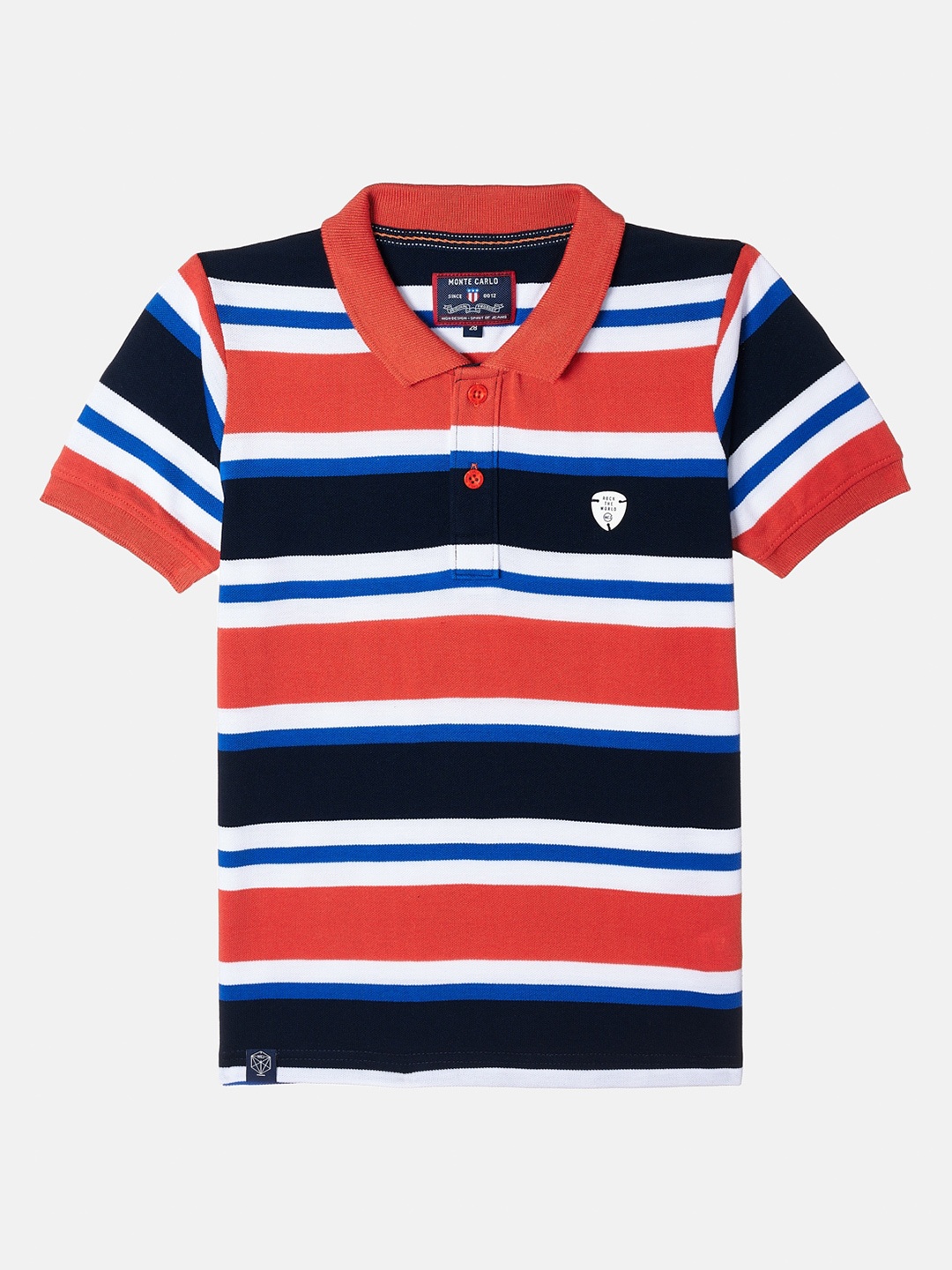 

Monte Carlo Boys Orange & Navy Blue Striped Polo Collar T-shirt