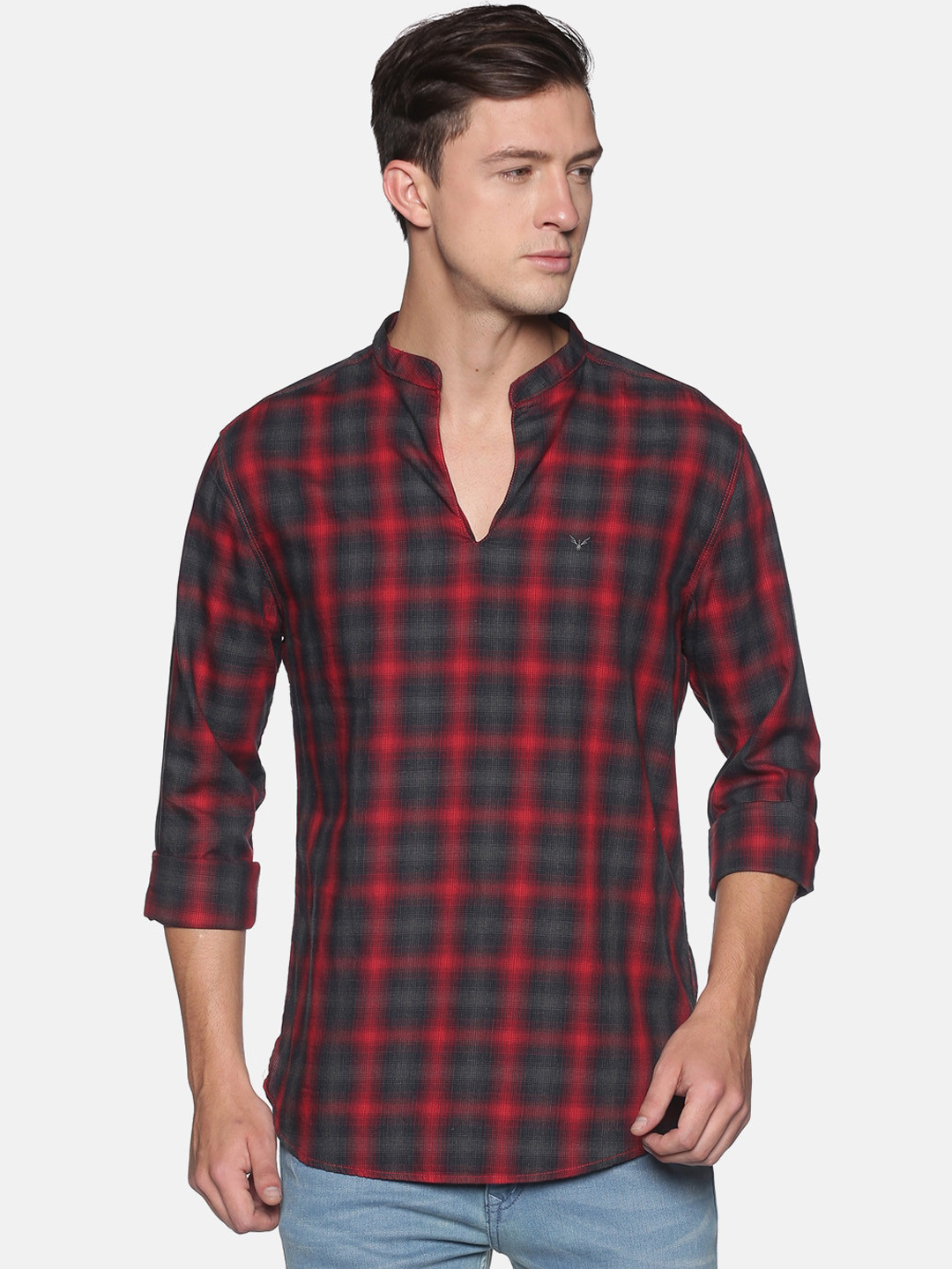 

SHOWOFF Men Red & Black Checked Cotton Kurta