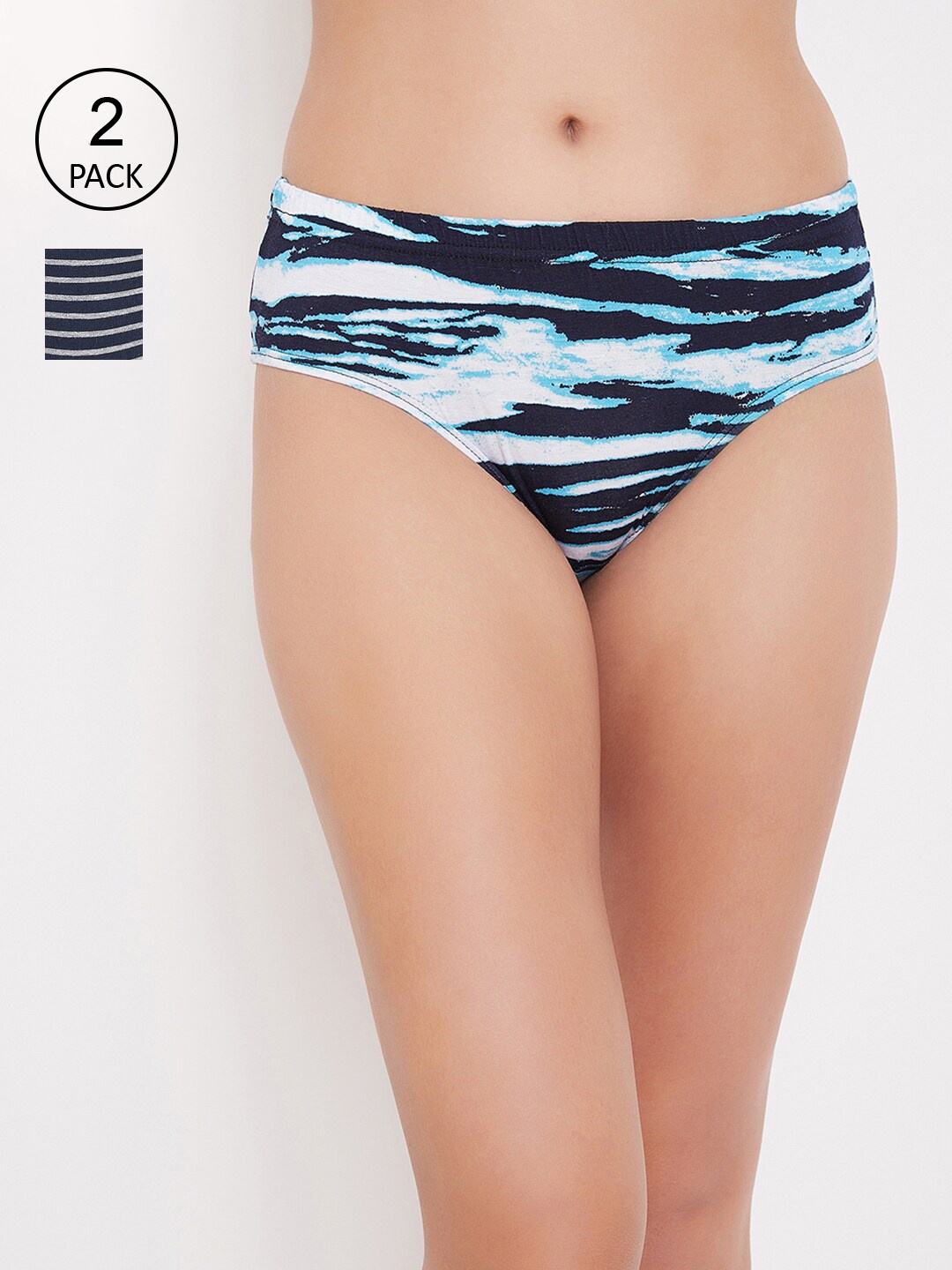 

Clovia Women Pack Of 2 Blue Printed Hipster Briefs COMPN1123S