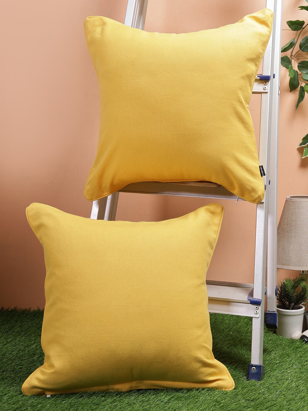 Soumya Yellow Set of 2 Square Cotton Cushion Covers