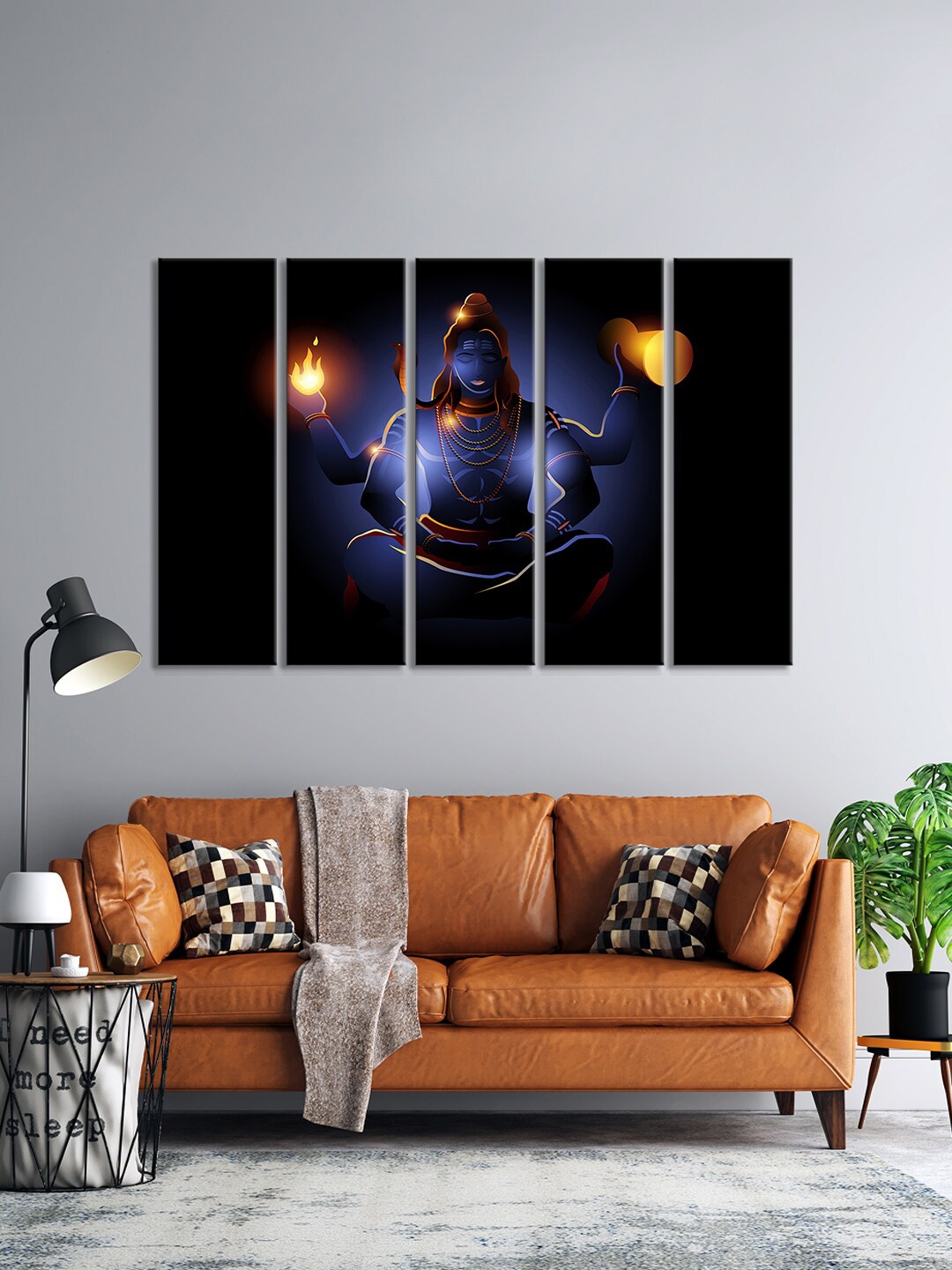 

999Store Set Of 5 Blue & Black Pooja Hindu God Lord Shiva Printed Wall Paintings