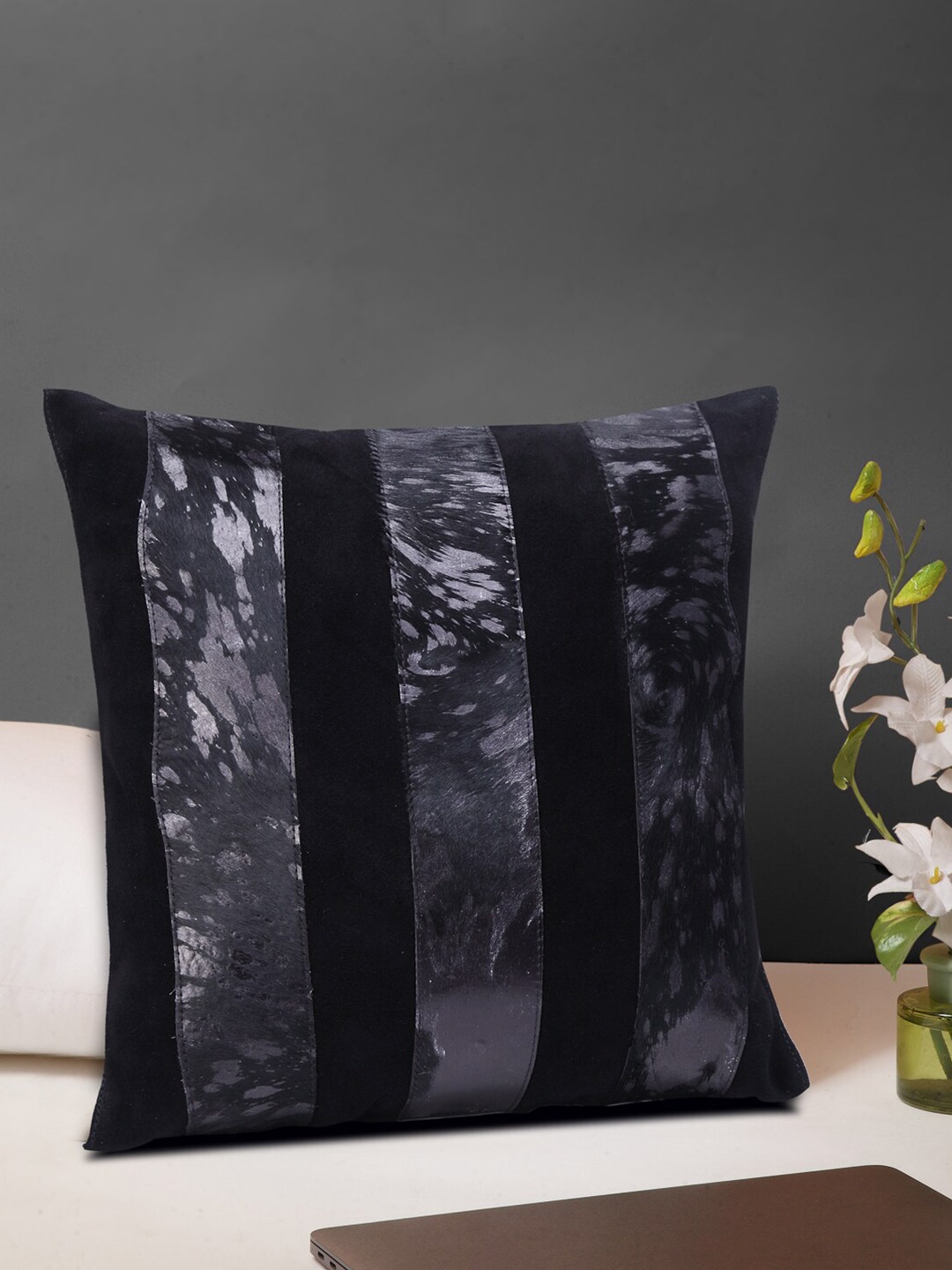 

IMUR Black Striped Leather Square Cushion Covers