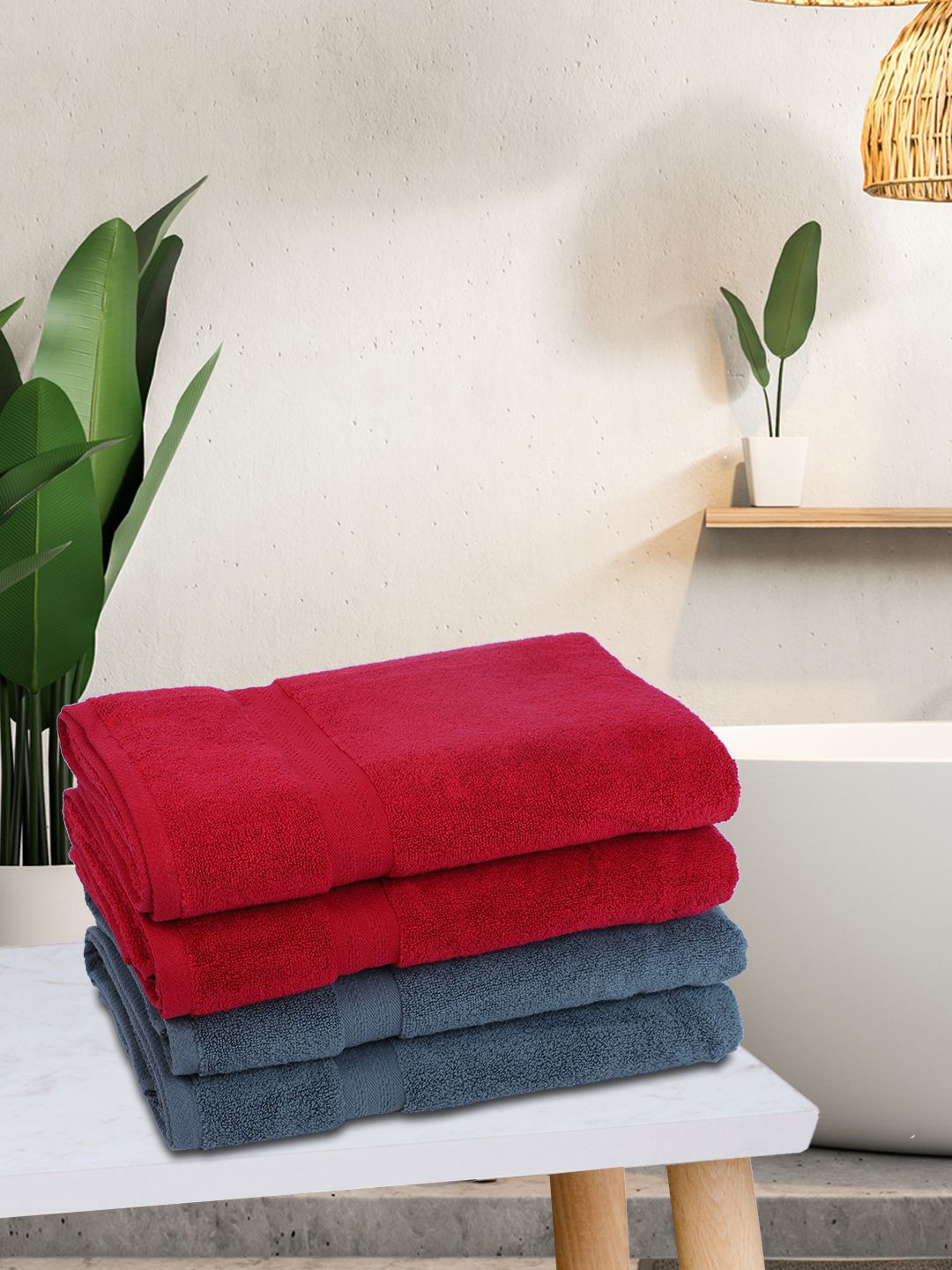 

BIANCA Set Of 4 Pure Cotton Ultra-Fluffy Towels, Burgundy