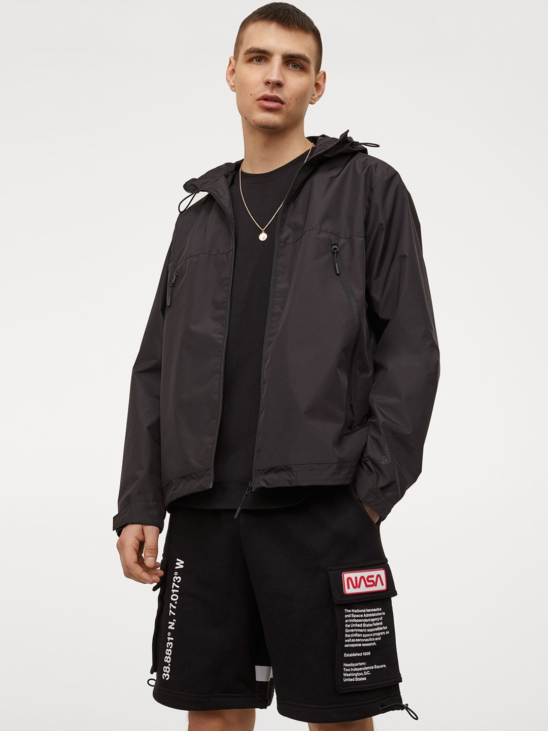 

H&M Men Black Printed Sweatshirt Shorts