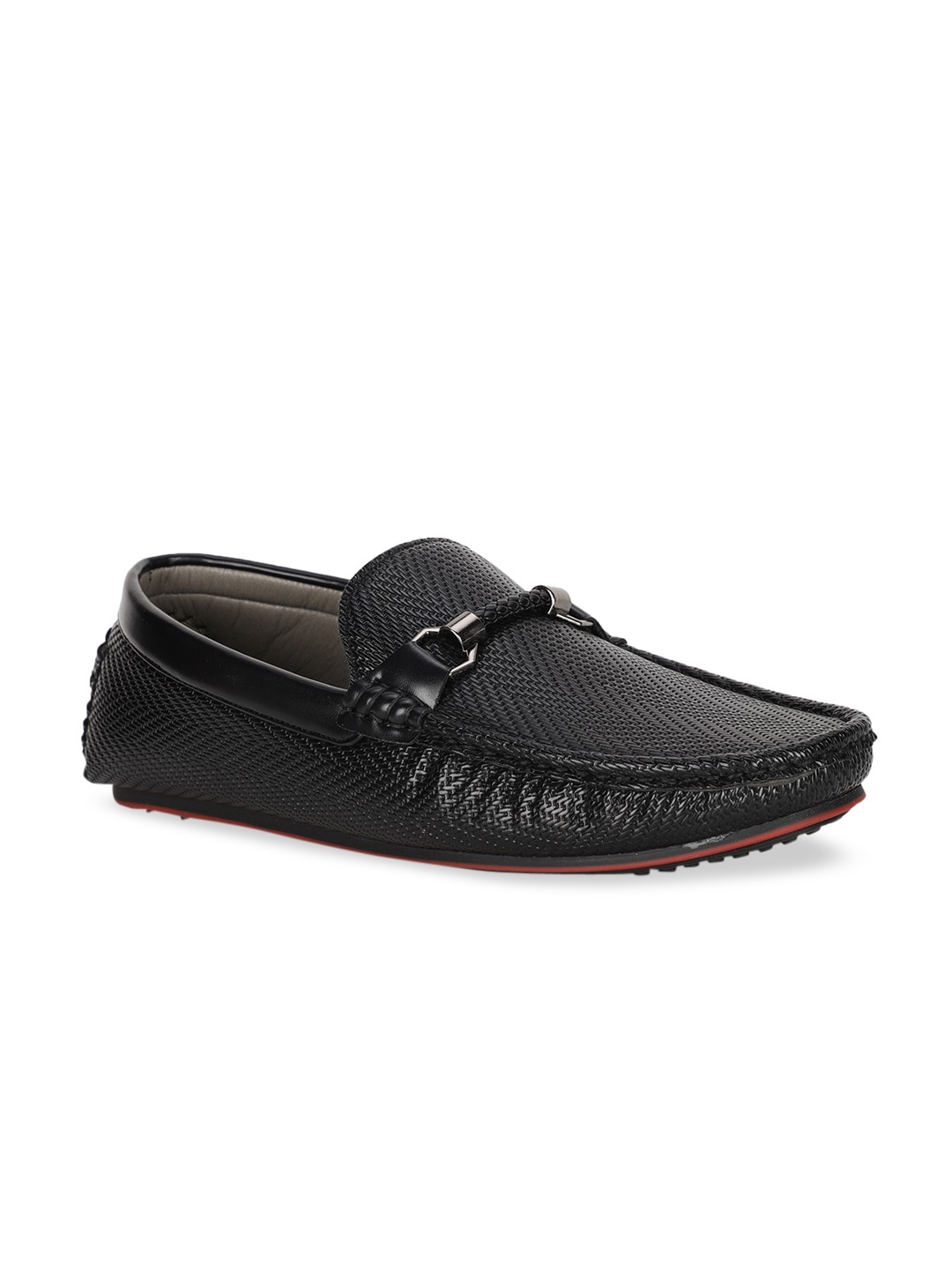 

Bata Men Black Textured Leather Loafers