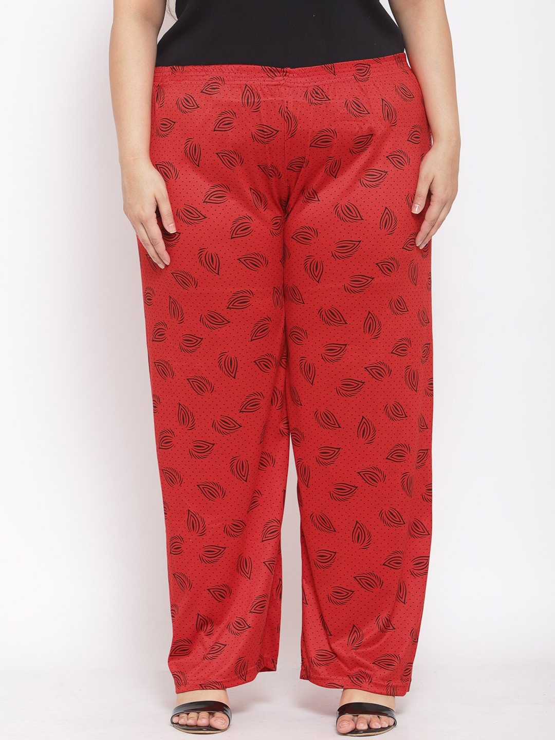 

KLOTTHE Women Red & Black Floral Printed Palazzos