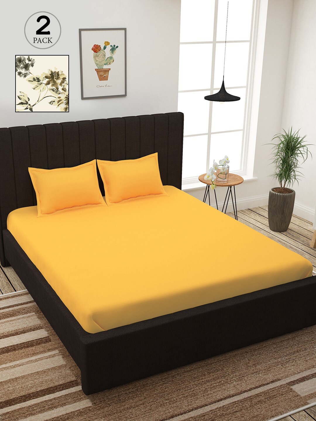 

Story@home Yellow & Off White Floral 210 TC 2 King Bedsheet with 4 Pillow Covers
