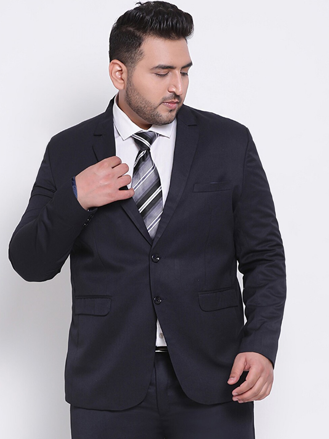 

Hangup Men Navy Blue Solid Single-Breasted Formal Blazer