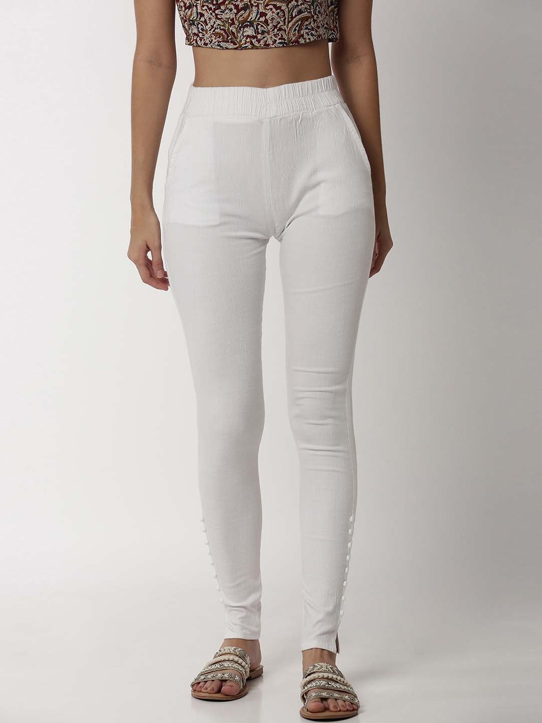 Soch Women White Pure Cotton Regular Trousers