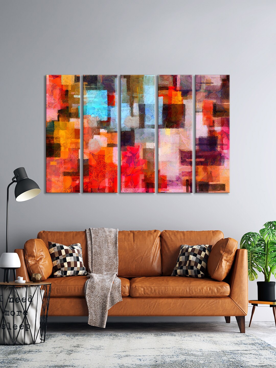 999Store Set Of 5 Blue & Red Abstract Bed Wall Art Frames
