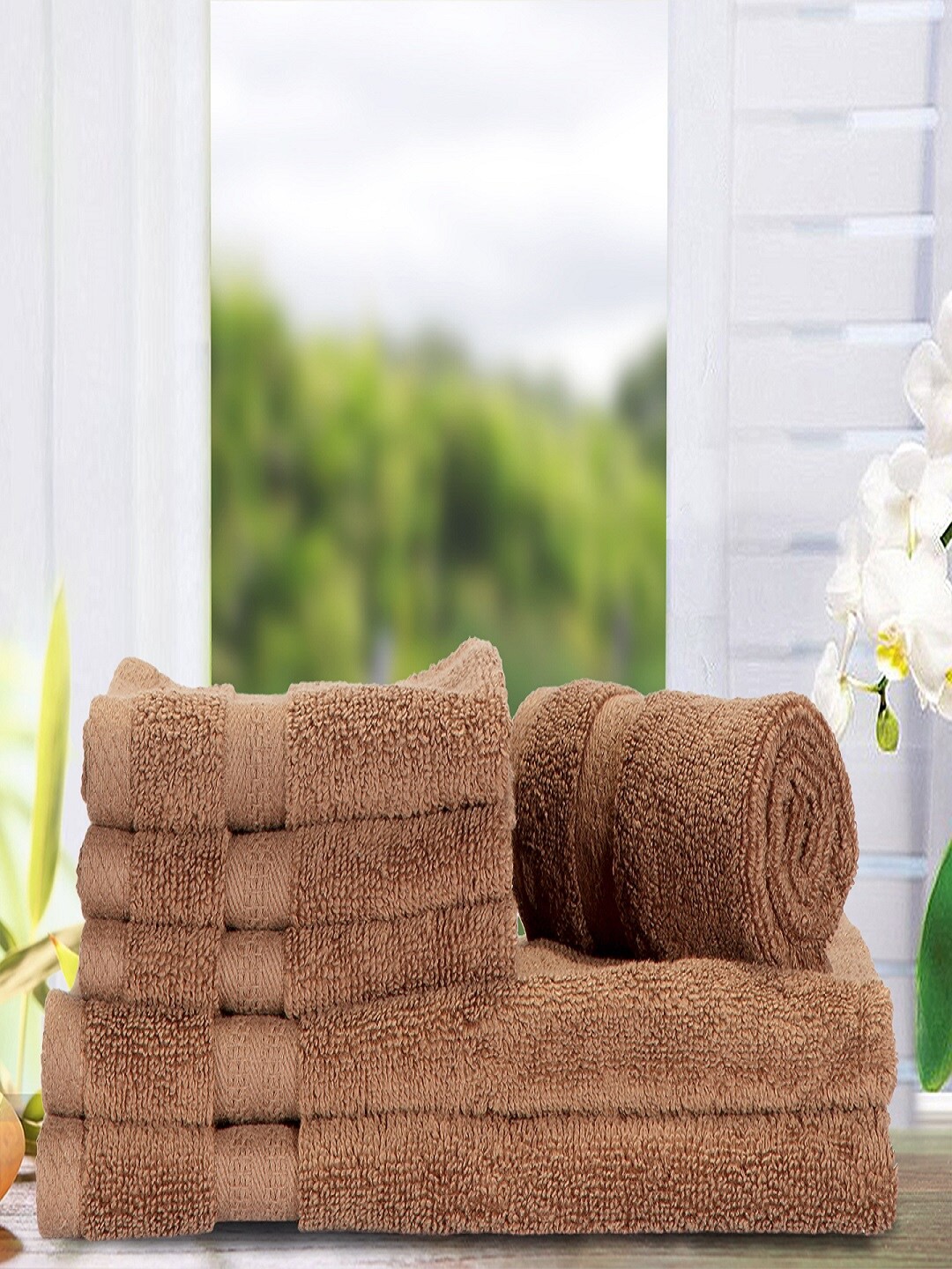 

BIANCA Set Of 6 Solid Zero-Twist Pure Cotton 500 GSM Ultra-Fluffy Towel Set, Brown