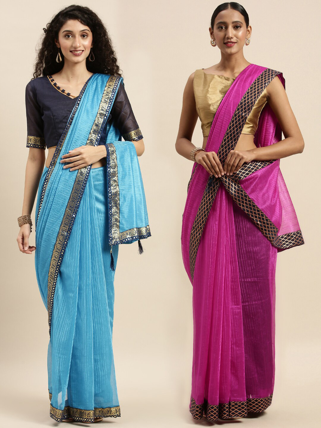 

KALINI Blue & Pink Art Silk Saree