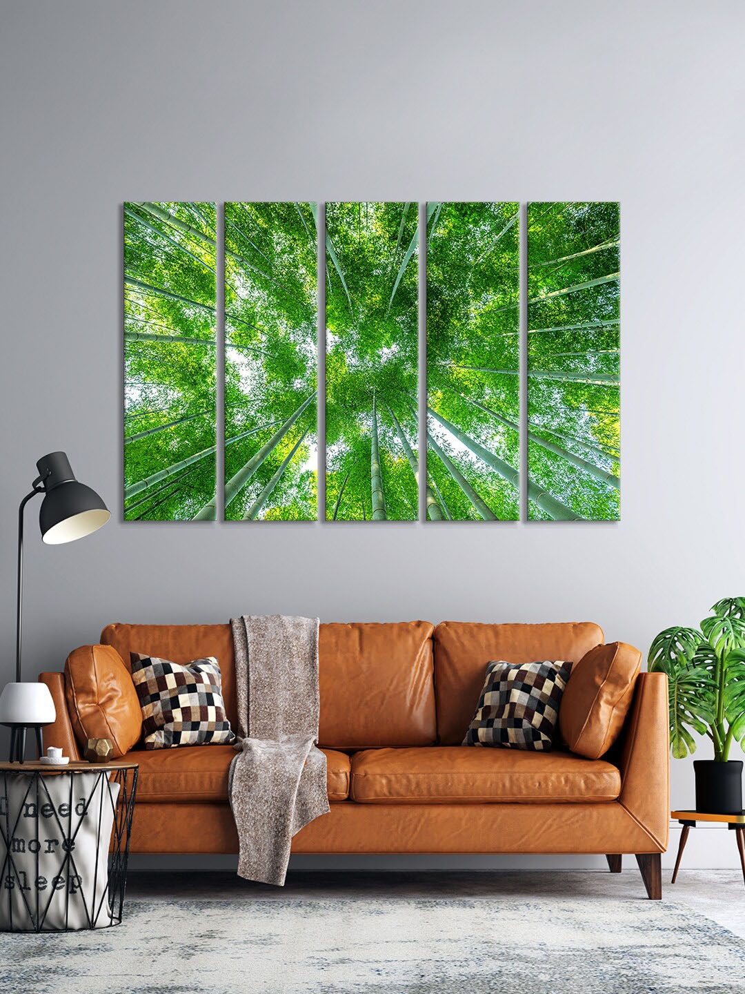 999Store Set Of 5 Green & White Beautiful Trees Printed Wall Paintings