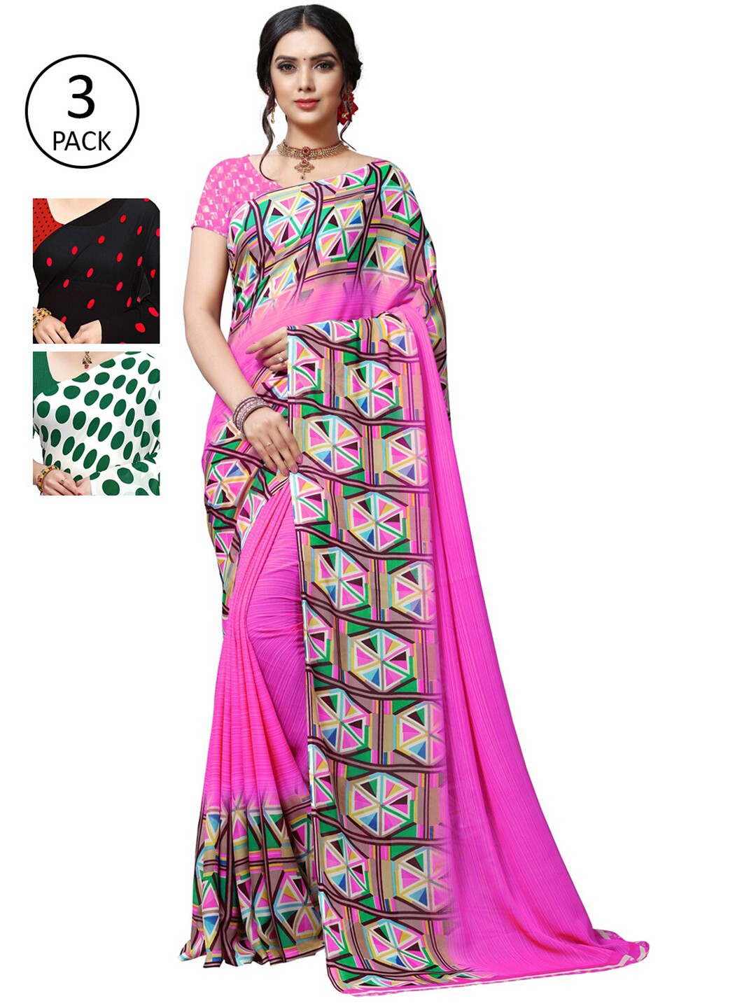 

KALINI Multicoloured Pack of 3 Poly Georgette Saree, Multi