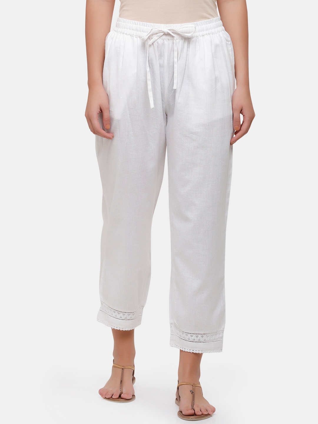 

IMARA Women Off White Regular Fit Solid Regular Trousers