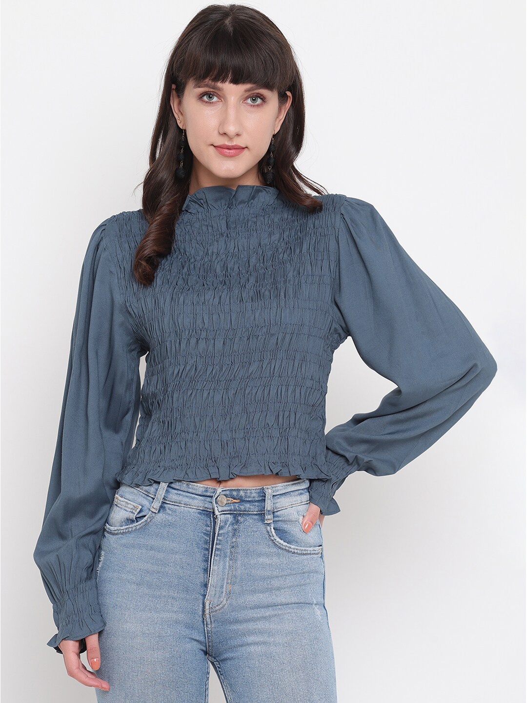 

Aawari Grey Smocked Crop Top