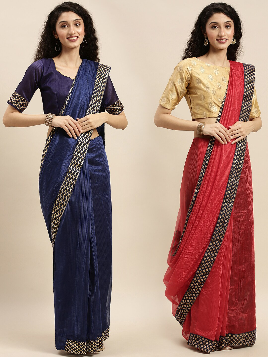 

KALINI Navy Blue & Red Art Silk Saree