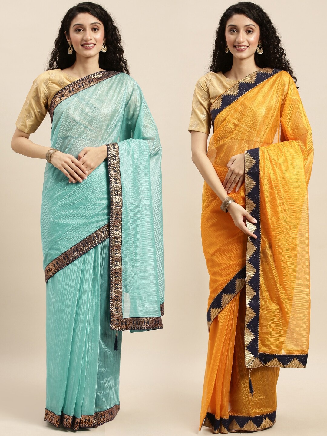 

KALINI Sea Green & Yellow Art Silk Saree Pack of 2