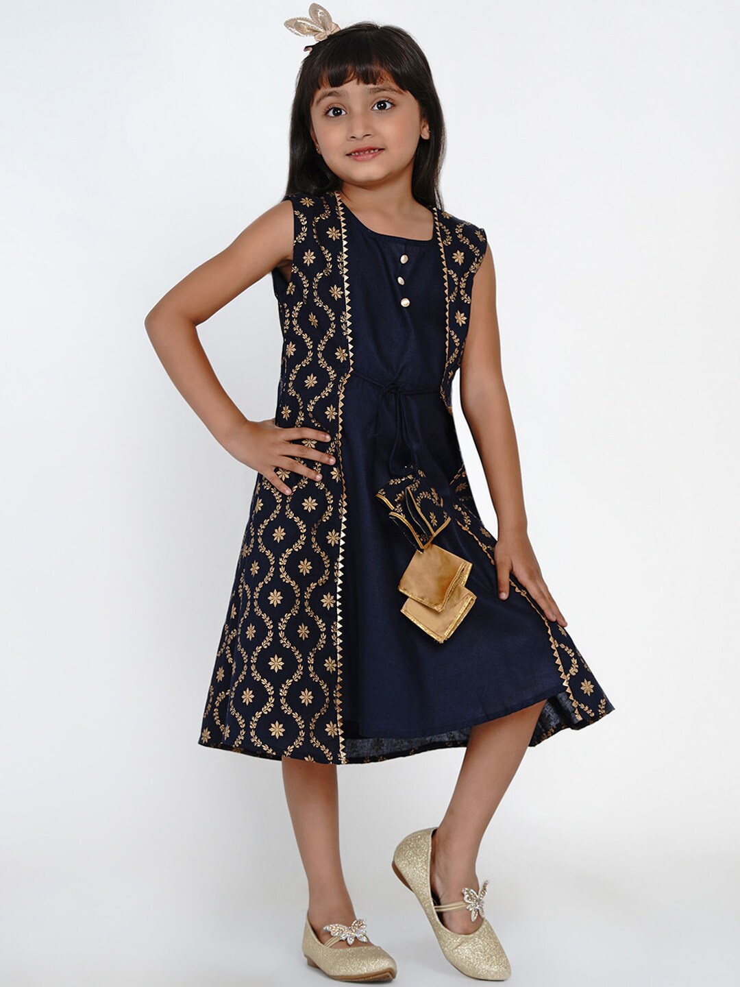Bitiya by Bhama Navy Blue Ethnic Motifs A-Line Dress