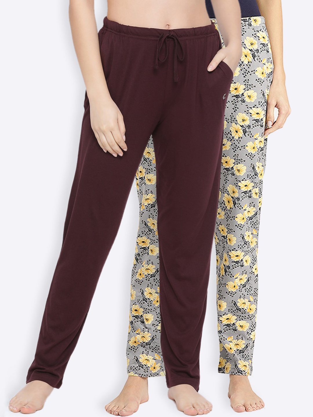 Kanvin Women Pack Of 2 Brown & Grey Pure Cotton Lounge Pants