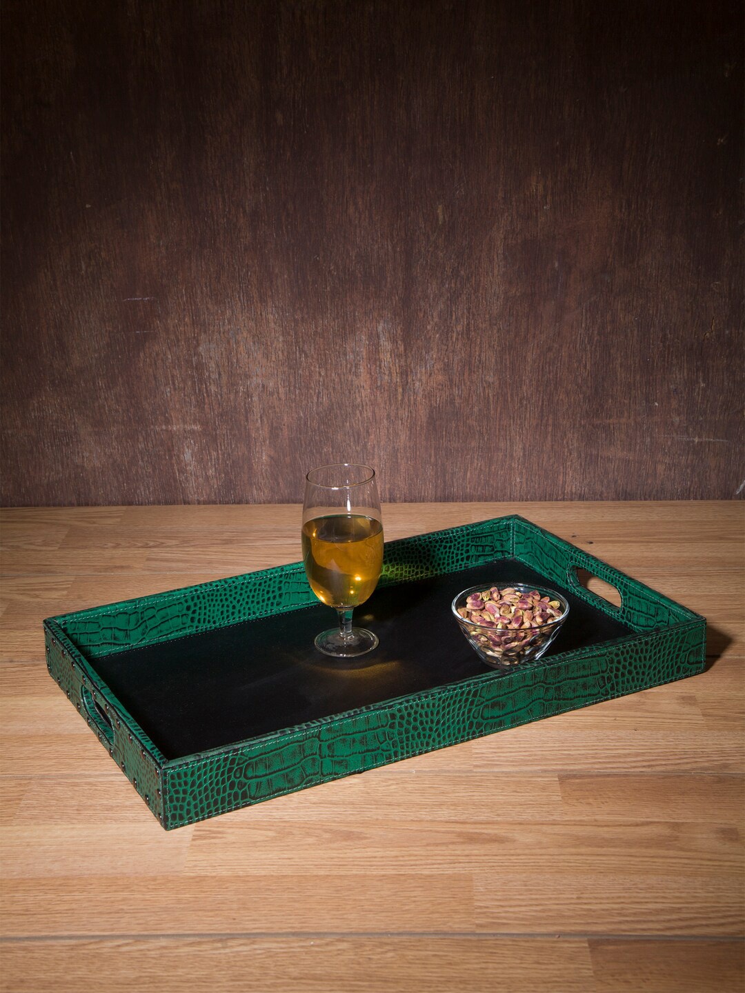 

IMUR Green & Black Textured Leather Serving Tray