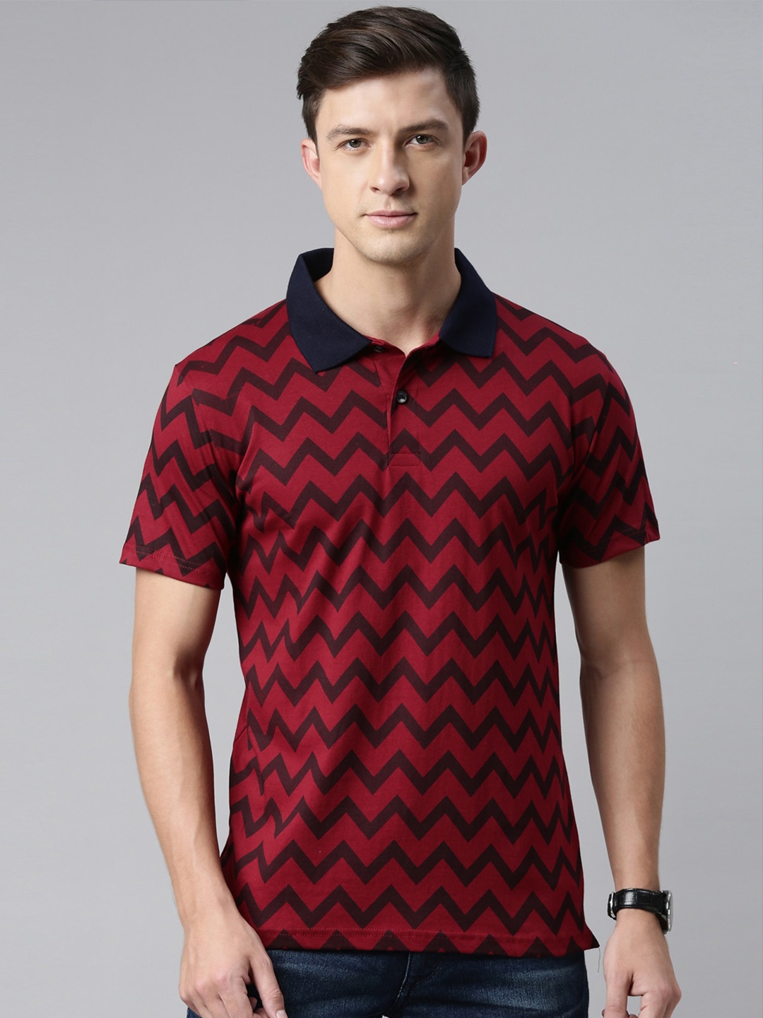 

Kryptic Men Maroon Printed Polo Collar T-shirt