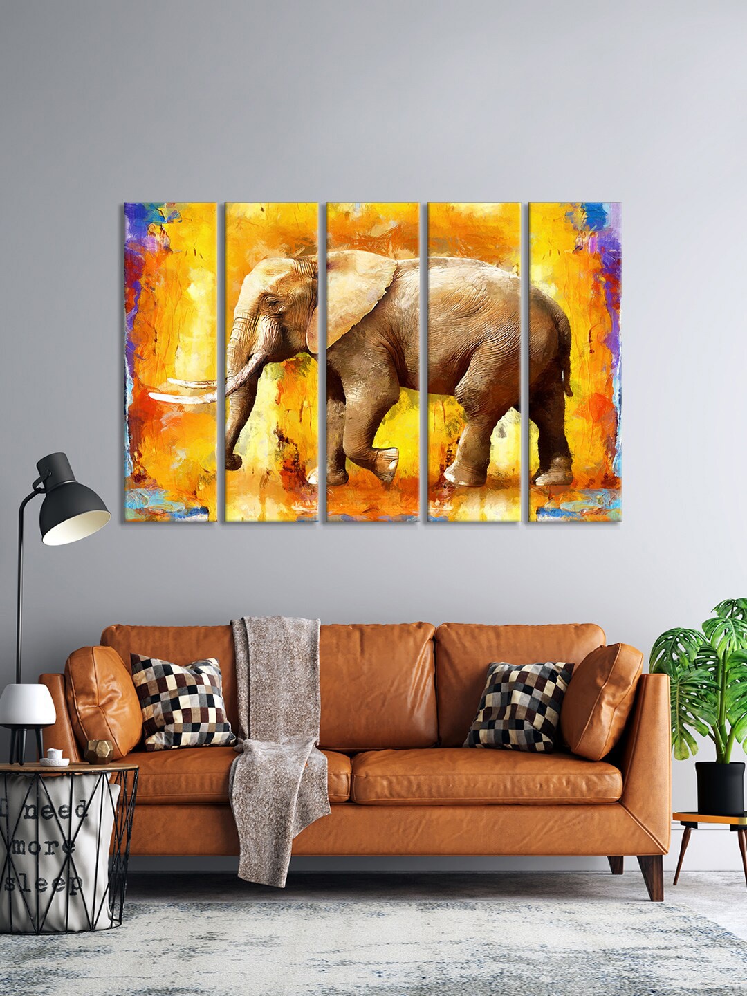 

999Store Set Of 5 Yellow & Brown Elephant Wall Art Frames
